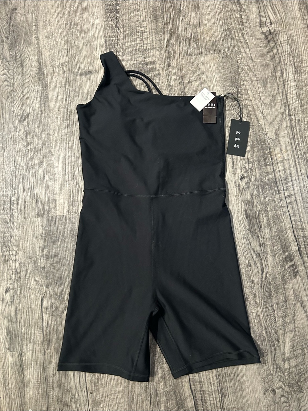 NWT YPB One-Shoulder Black Stretch Athletic Romper